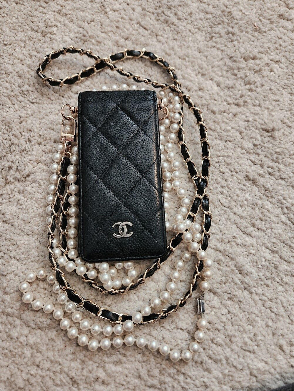 Chanel Black Quilted Caviar Leather Phone Crossbody
